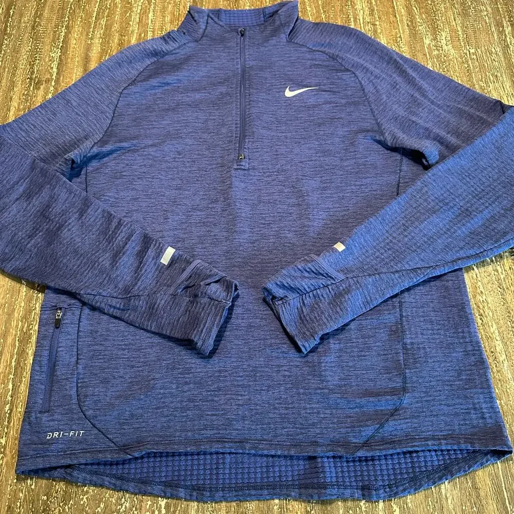 Nike Long Sleeve 1/4 Zip Dri-Fit Therma Running Top Pullover Blue Men’s Size L